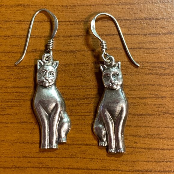 💝Vintage Cat Earrings Silver 925 - Picture 2 of 5